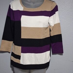 Carol Rose Colorblock Blouse - Purple, Black, White, Tan. Size PL